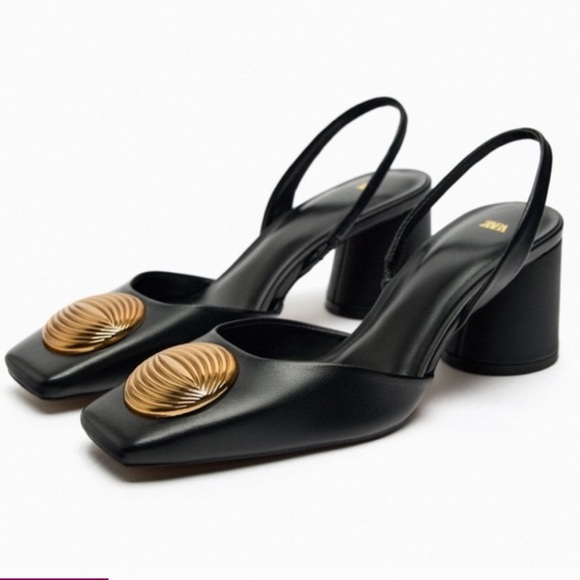 Zara Black Heels with Gold Accent - Picture 1 of 4